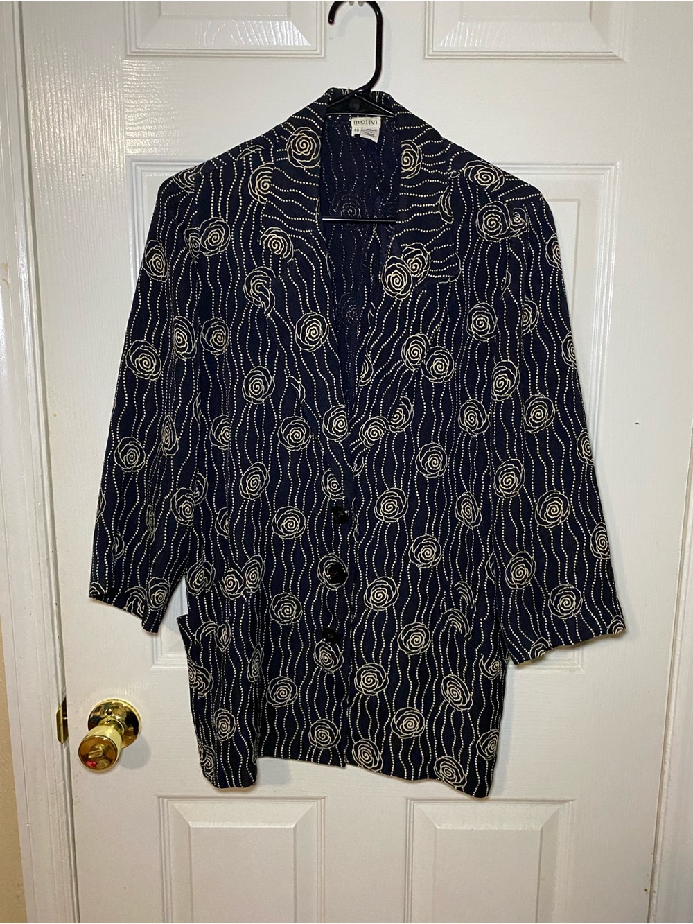 Motivi Navy Blue Blazer with Cream Spiral Pattern